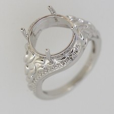 Vintage Style Sterling Silver Semi Mount Ring Setting Round 12x12mm Solitaire