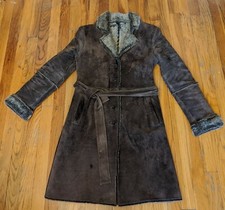Women's Suede Coat With Faux Fur Lined Leather Trench Size Xs