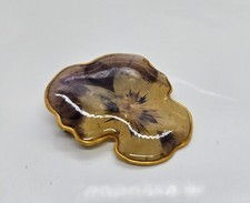 Vintage Lacquer Flower Brooch Pin Floral Multicolored Design Lightweight 1.5"