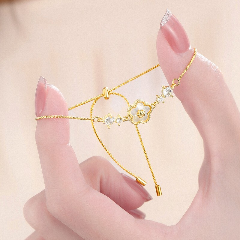 Slider Stopper Gold Lucky Shell Clover Flower Chain Bracelet Gift Women Girl B17
