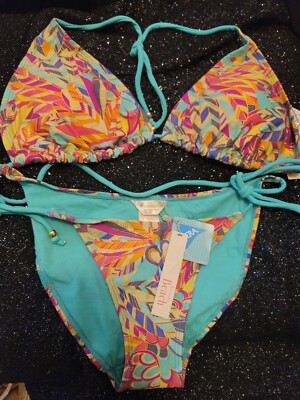 Women's Two Piece Swim Bikini Top & Bottom By Accessorize Sz 8 Medium Pastel...