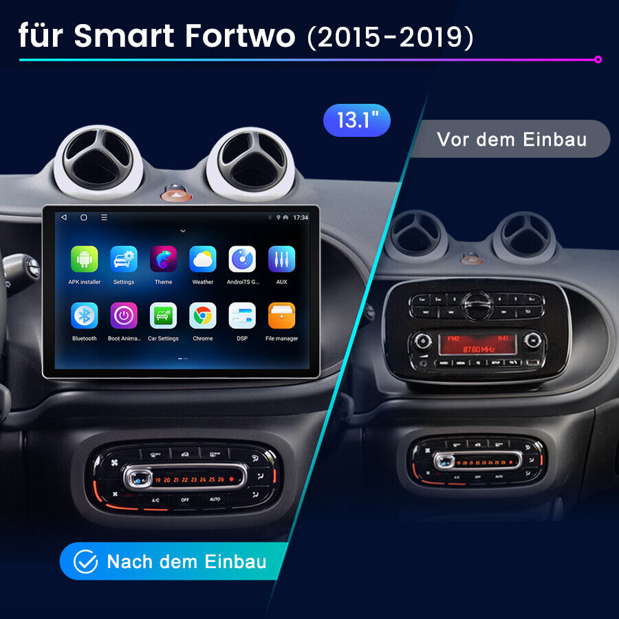 13.1 Carplay Autoradio Für Mercedes Benz Smart Forfour Fortwo 453 GPS SWC 464G