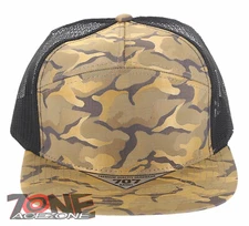 7 PANEL FLAT BILL SNAPBACK TRUCKER BASEBALL CAP HAT BLACK CAMOUFLAGE KHAKI