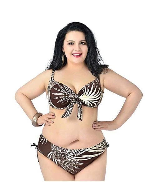 NEW~Brown/Beige~Women Plus Size 1XL~SEXY 2 piece~DD Molded Cup~Bathing Swim  suit