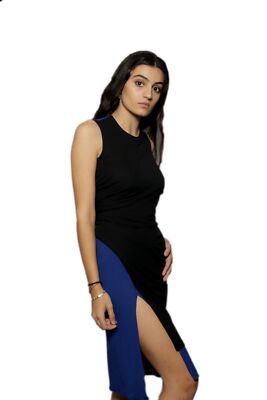 bodycon dress 2017 Versace 2017 Bodycon Runched Two Tone Dress Black Blue 36