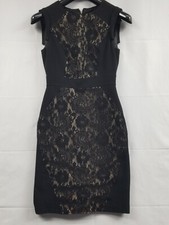 ADRIANNA PAPELL Women's Black Scallop Mesh Cocktail Dress Size 2 Back zip