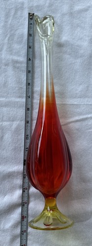 Vintage 1960er Wikinger 16" epische 6 Blütenblätter geschwungene Glasvase mit Fuß Amberina Persimmon - Bild 21 von 22