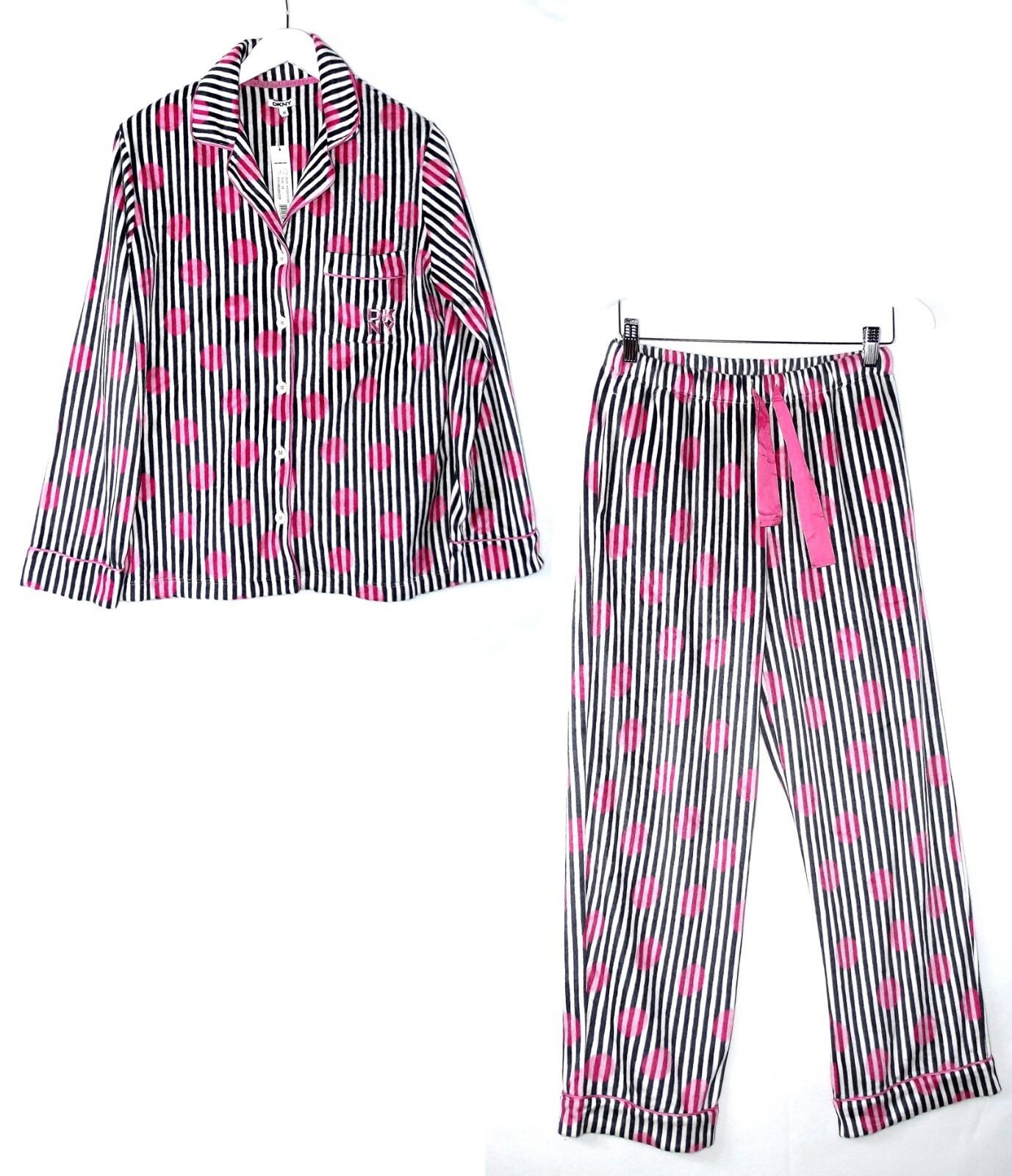 DKNY Pijama 2 Piezas Mujer M Medio Rayas Lunares Negro Blanco Pila Para Casa Día
