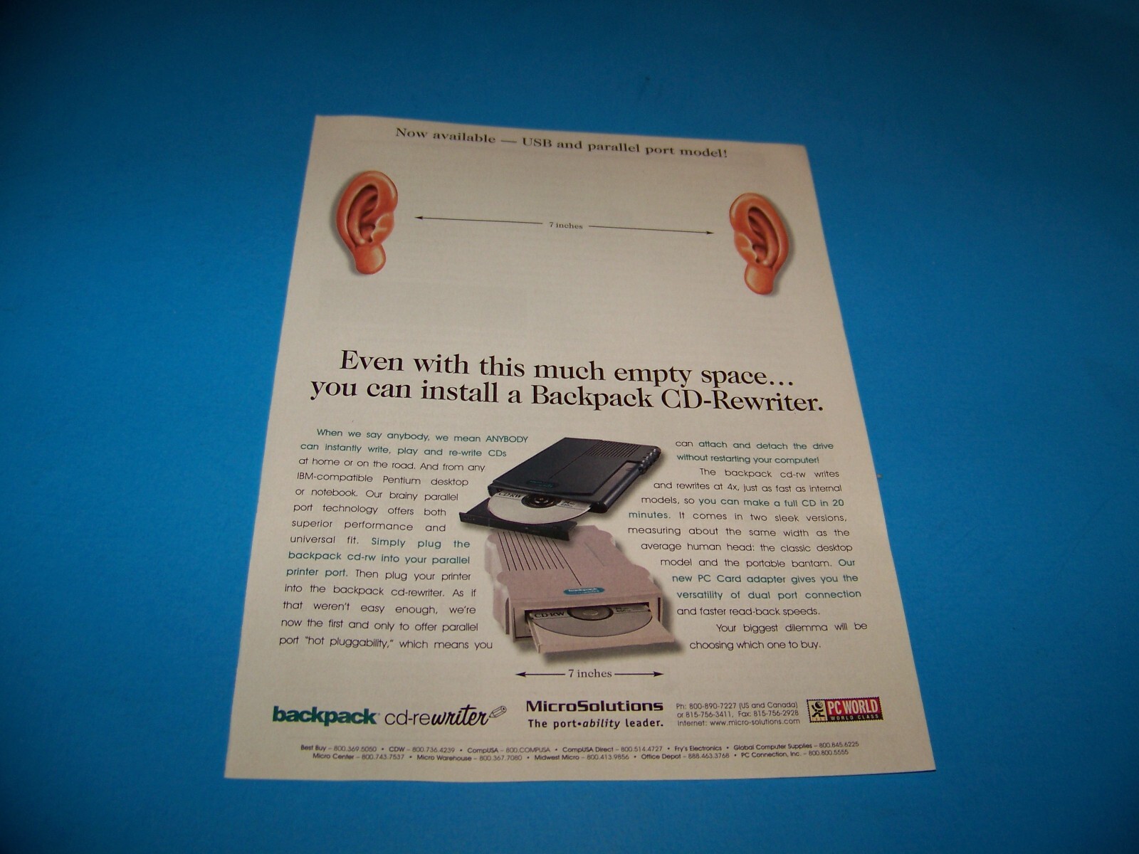 Vintage 2001 Backpack CD-Rewriter Magazine Print Ad-image
