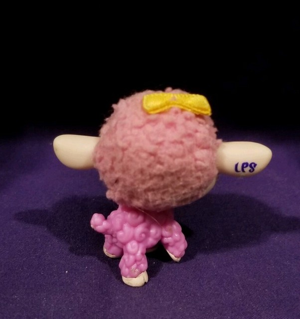 Littlest Pet Shop #2420 Lamb Pink Fuzzy Hair Pink Face Yellow Bow Blue