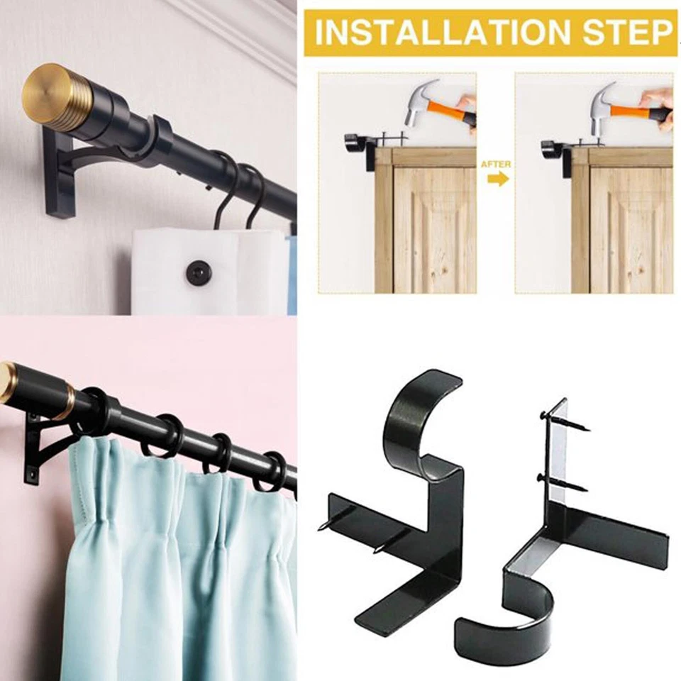 Curtain Rod Holder Bracket No Drill Window Frame for Bedroom Kitchen Window Trim