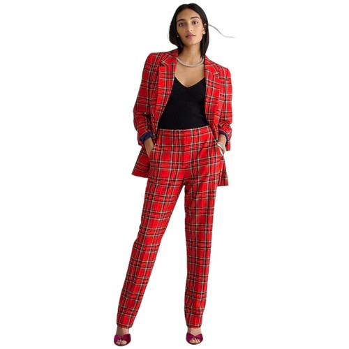 J Crew Red Plaid Full Length Kate Straight Good Tidings Wool Trouser Pant Size 2 - Picture 3 of 6