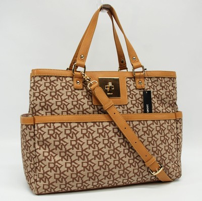 DKNY AUTHENTIC T&C W/VINTAGE TRIM CHINO TAN SIGNATURE TOTE CROSSBODY PURSE NWT