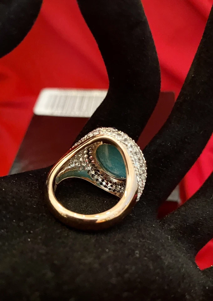 Anillo Bronce Milor Italia Rosa Bronce Color Turquesa Cabujón y Circonita Circonita Talla 7 Nuevo en Caja Foto 4 de 4