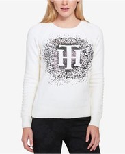 Tommy Hilfiger JL8-59  Rayon Blend Graphic-Print Sweater Ivory Sz XL 89.50
