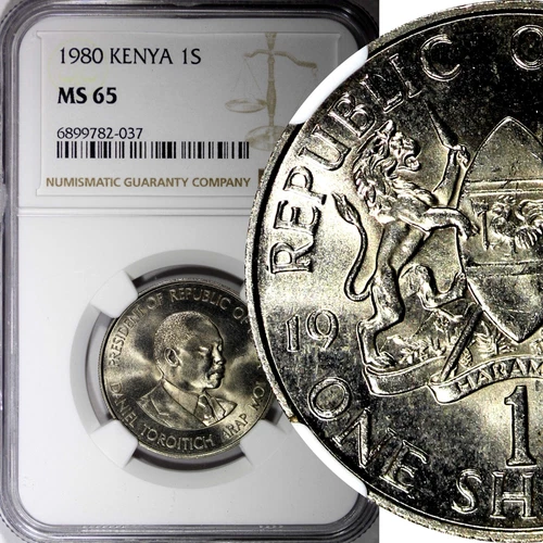 KENYA Daniel Toroitich Arap Moi 1980 1 Shilling NGC MS65 TOP GRADED KM# 20 (037)