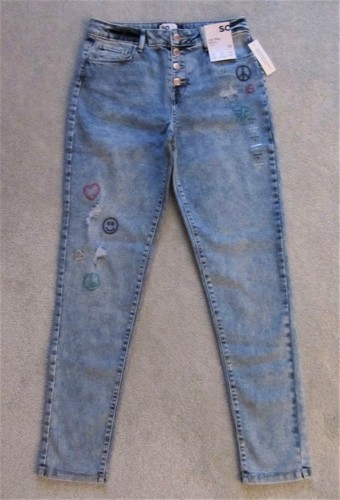 SO Girls Size 16 Distressed Jeans Embroidery Button/snap Fly 39.99 - Picture 2 of 6