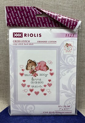 Girls Birth Announcement Cross Stitch Kit by Riolis