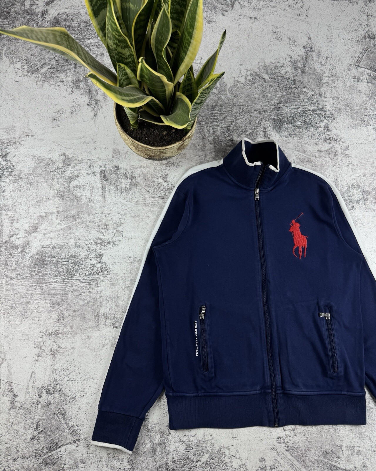 Felpa con cappuccio pullover vintage Polo Ralph Lauren PRL Big Pony full zip blu