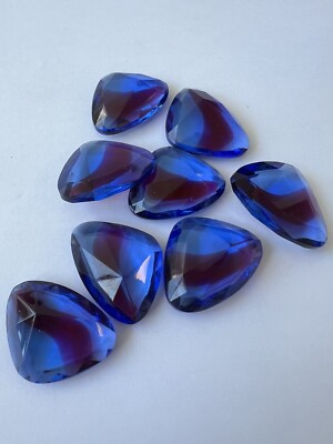 30x28 Mm OFF  TRIANGLE VINTAGE CUSHION BACK GLASS SAPPHIRE BURGUNDY LINE 8pcs