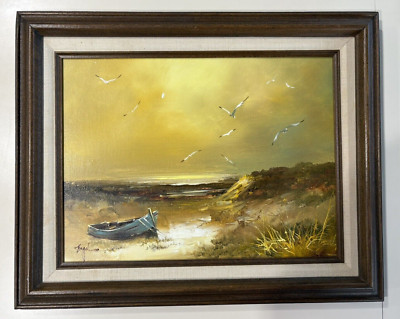 Engel Winter Birds in Flight Oil 16x12 Canvas Original Painting in Old Frame
