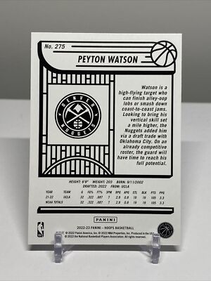 2022-23 Hoops Peyton Watson RC Denver Nuggets #275 | eBay