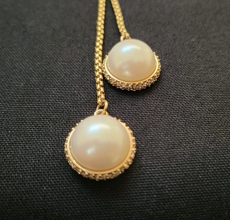 Ann Taylor Brass Plate Pearl Drop Pendant Necklace - Image 2 of 3