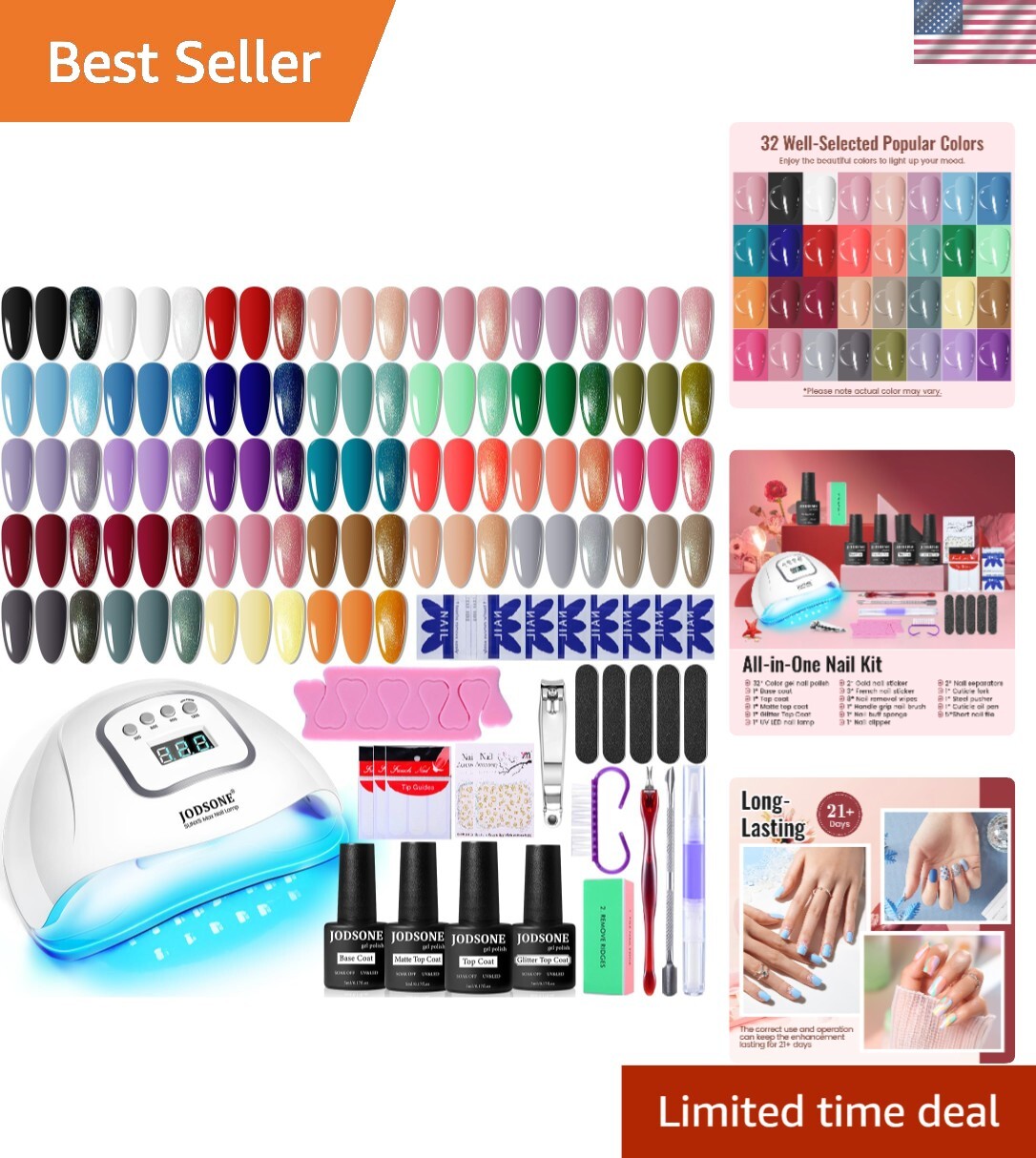 32-Color UV Gel Nail Polish Kit with Soak-Off Gel & LED Light-image