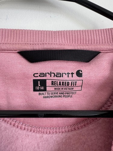 Carhartt Sweatshirt Midweight Pink Logo Sleeve Graphic Womens L Relaxed Fit EUC - Picture 3 of 8