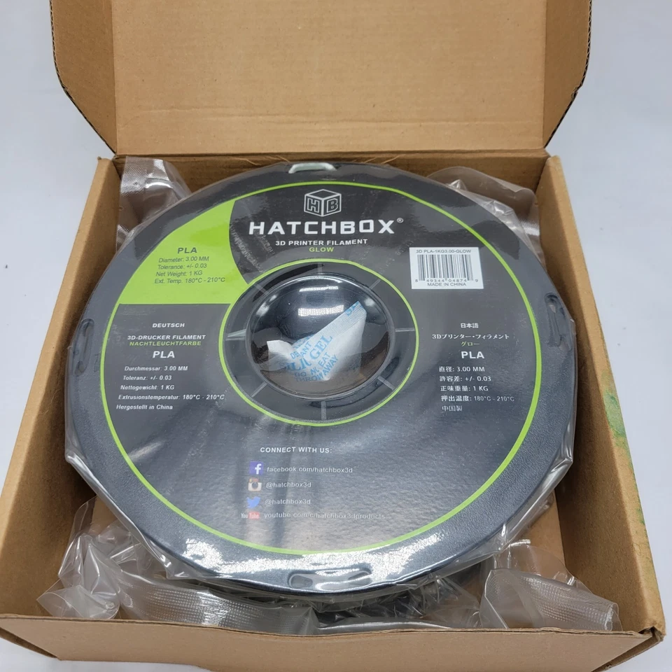 HATCHBOX Glow in The Dark PLA 3.0 mm 3D Printer Filament, 1kg Spool (New) - Image 2 of 4