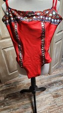 RARE VTG 80s Red lycra printed bathing-suit Gottex industries