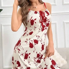 Women's  Nightwear Printed Halter Casual Nightgown Women's Sexy Dress Chest Tie 