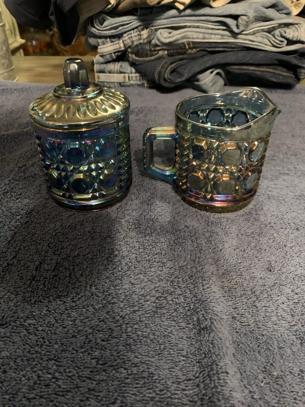 Indiana Glass Blue Carnival Sugar Bowl and Creamer