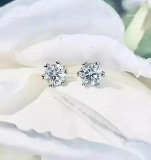 Natural Diamond Engagement Trendy Stud Best Friend Gift Earrings 14K White Gold
