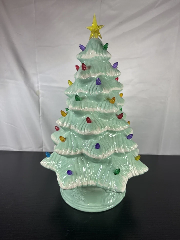 Mr. Christmas 16” LED Retro Nostalgic Ceramic Christmas Tree- Teal- Light Up - Image 4 of 4