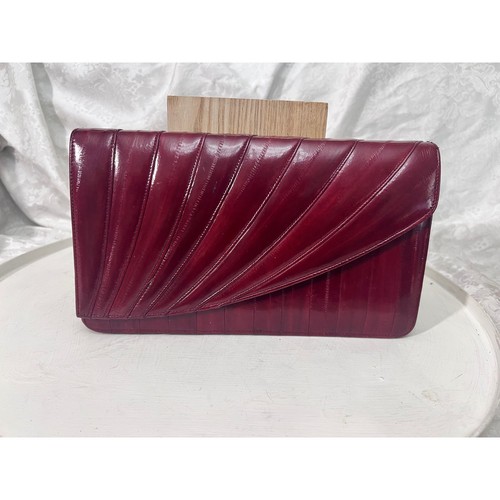 Vintage Genuine Eel Skin Burgundy Wine Envelope Clutch Shoulder Bag Korea