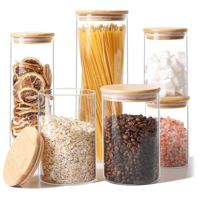 Glass Food Storage Jars Set of 6, Clear Glass Storage Containers with Lids, C...
