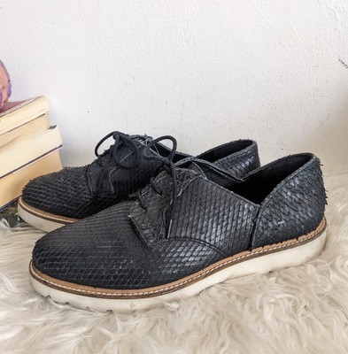 Black Leather Snake Print Low Top Slip On Sneakers Oxford Loafers Dragon Scale 7