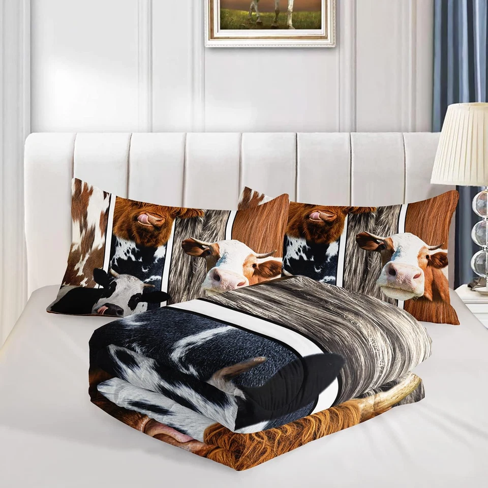 Juego de edredón estampado de piel de vaca tamaño queen, edredón de piel de animal de granja occidental para Foto 4 de 4