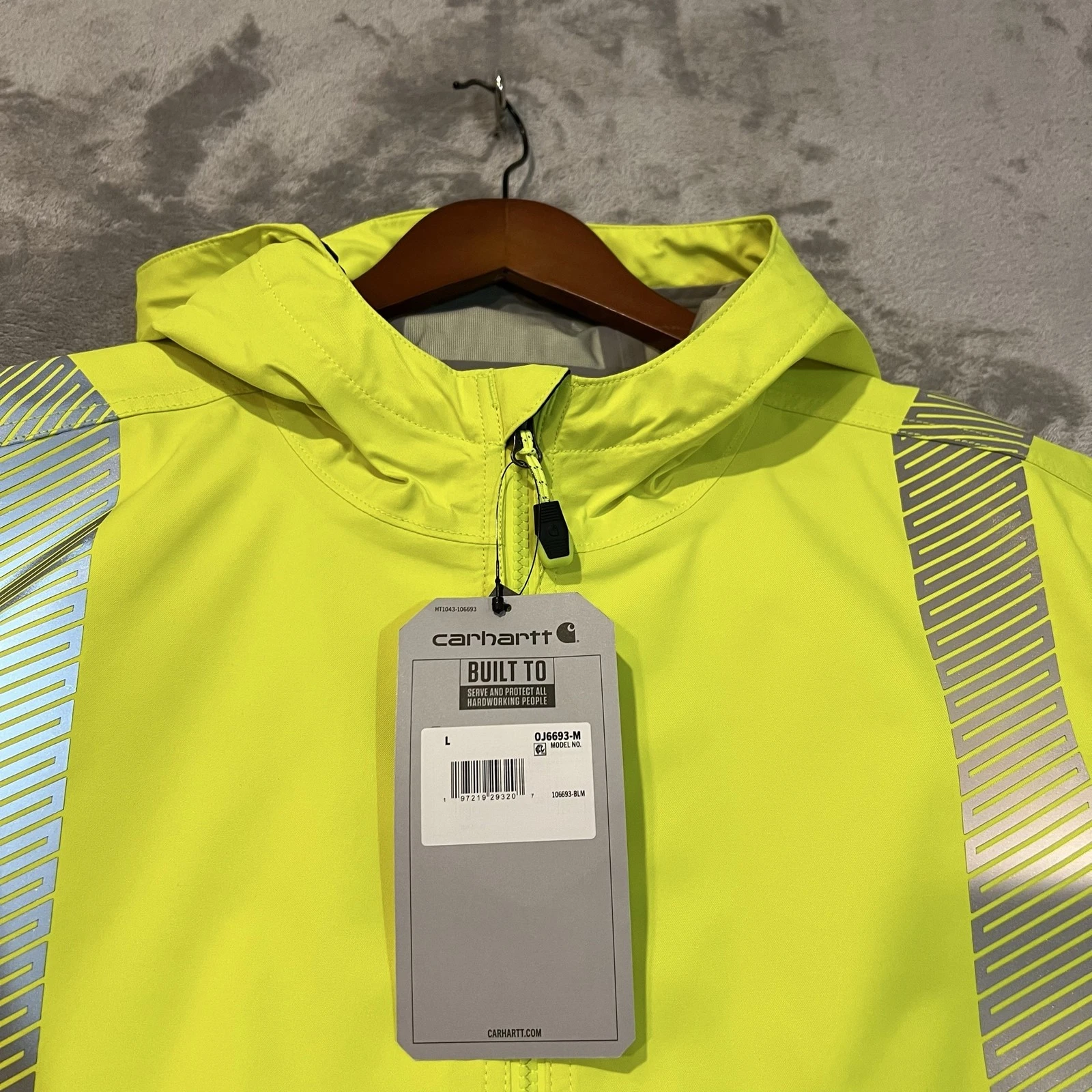 Carhartt Storm Defender Jacket Mens Large Yellow Hooded Hi Vis Workwear OJ6693-M - product detail image 3