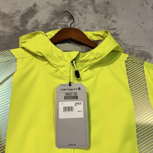 Carhartt Storm Defender Jacket Mens Large Yellow Hooded Hi Vis Workwear OJ6693-M image 3