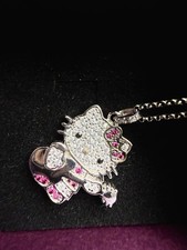 RARE Sanrio Hello Kitty Diamonique Rockstar guitar Kitty 925 Necklace CZ HTF