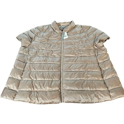 Martha Stewart Puffer Vest Womens 1X Taupe New Quilted Metallic Cap Sleeve Zip