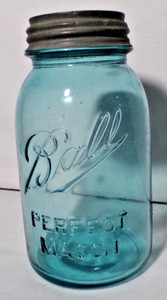 Vintage blue 1-quart Ball Perfect Mason jar #4 with zinc and ceramic screw lid