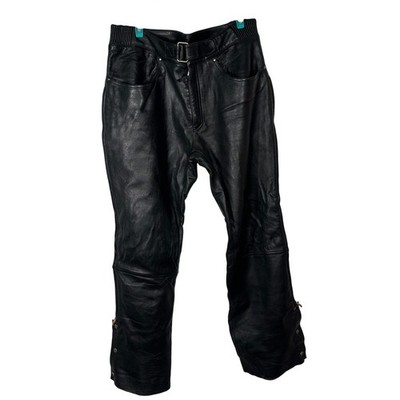 Power Trip Leather Motorcycle Pants Mens 36 Black Riding Chaps Zip Leg Biker