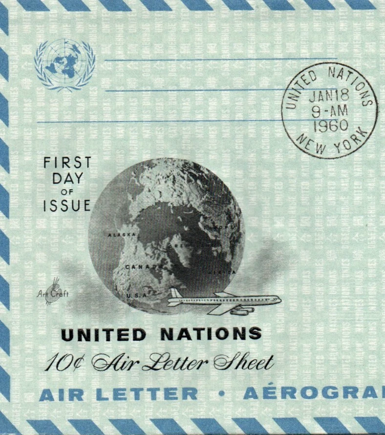 United Nations Scott UC4 FDC Airmail Letter Stationary New York City PMK 1960 - Image 2 of 4