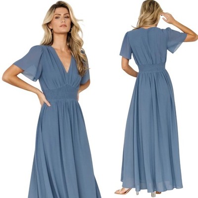 Baltic Born Birdie Maxi Dress Gown Chiffon V Neck Flutter Whisper Blue NEW 3X 