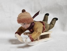 Vintage D.Blumchen & Co Ornament USA/Germany Neil on a Sled 1990 Cotton Batting