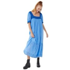 Urban Outfitters Gigi Puff Sleeve Maxi Dress  Size Large Blue Cotton Gauze