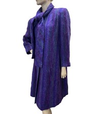 Sciarpa cravatta vintage anni 80 taglia M Petite mohair cappotto Riel viola blu acqua righe USA